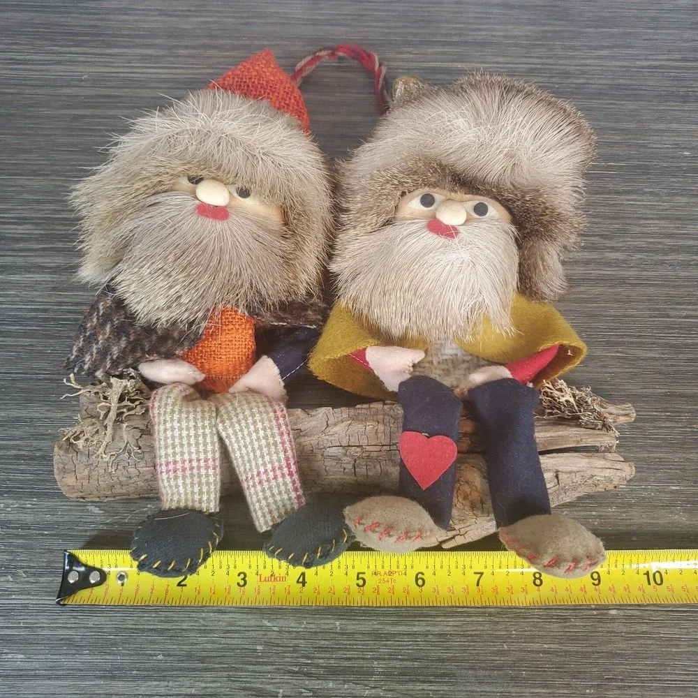 Kitschy‎ Folk Art Two Bearded Men On A Branch Log Natural Materials Wall Hanging